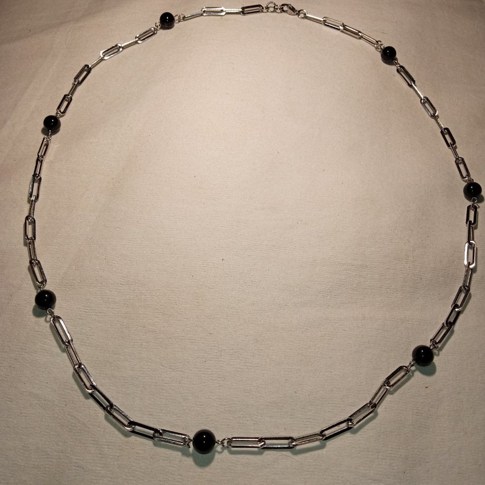 Black Onyx Beaded Paperclip Station Necklace Never worn